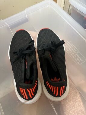 adidas Kids Black Sneakers with Neon Orange Heel Stripes
